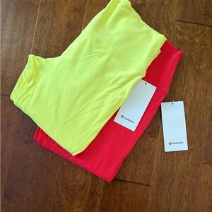 Lululemon Bright Yellow and Vivid Red/Orange Align HR Crop